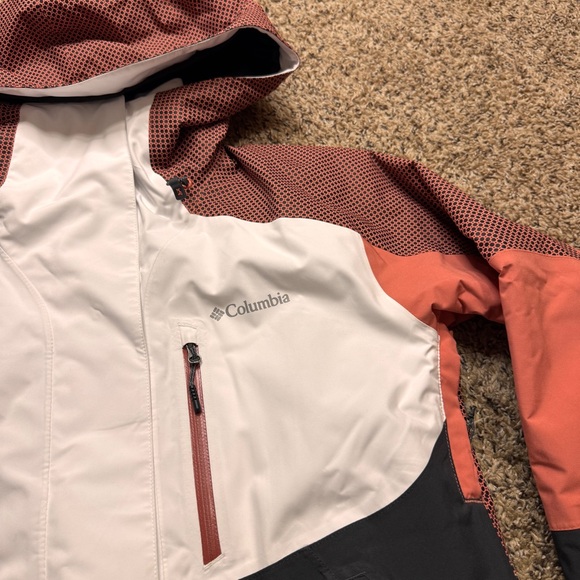 Columbia Snow Slab Omni-Heat Blackdot White Shark Dark Coral Small Ski Jacket - Picture 2 of 13